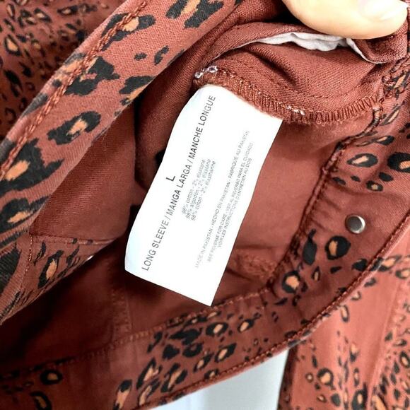 Ella Moss Lenna Brick Red Leopard Print Mobwife Fall Denim Jean Jacket L - Picture 2 of 7
